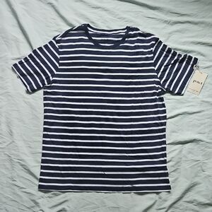 Pact Navy and White Striped Short Sleeve Tee